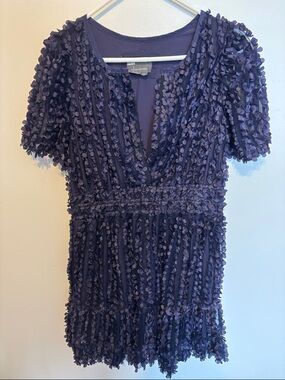 Anthropologie Navy Purple Textured Mini Dress